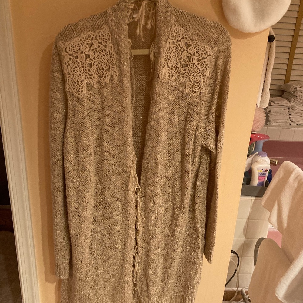 Chico’s longer Tan Cardigan. Chico’s size 3.